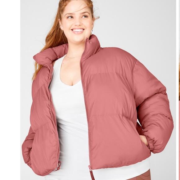 Fabletics Cherry Mocha Wander Cropped Puffer Jacket - Picture 1 of 10